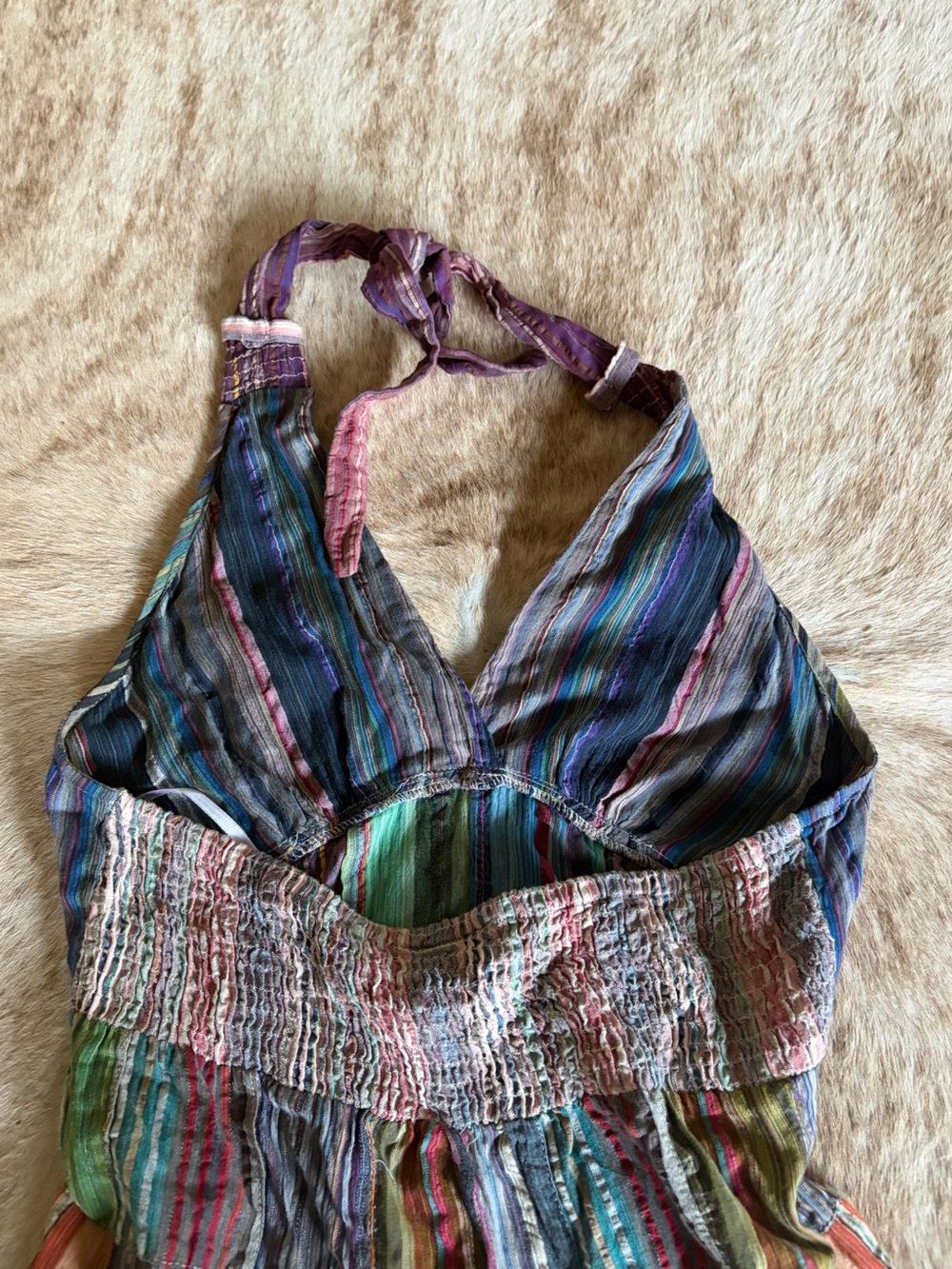 Blue Sky Striped Multi-Color Smocked Camisole with Adjustable Ties